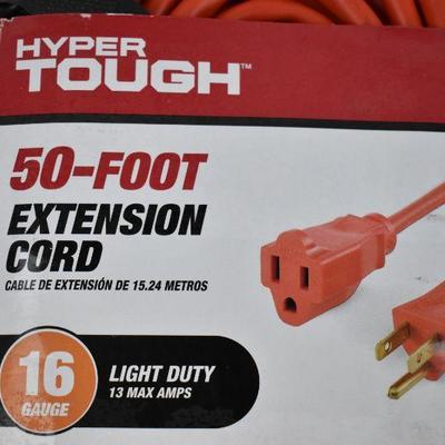 50 Foot Extension Cord, Orange, 3 Prong, 16 Gauge - New
