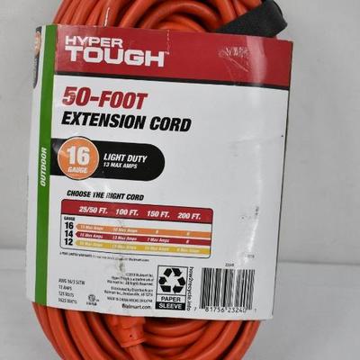 50 Foot Extension Cord, Orange, 3 Prong, 16 Gauge - New