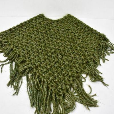 2 Crochet Shawls/Ponchos, Child Large/Adult Small: 1 Green, 1 White - New
