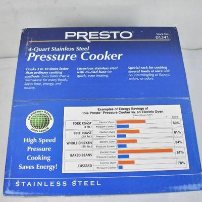 Presto Pressure Cooker, 4 Quart Stainless Steel - New