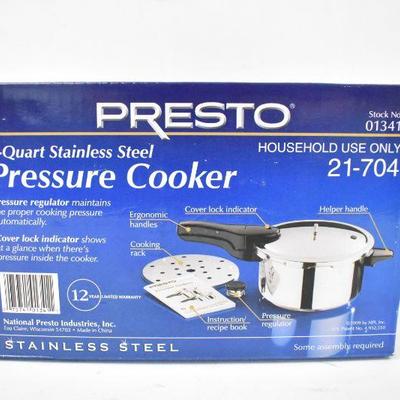 Presto Pressure Cooker, 4 Quart Stainless Steel - New