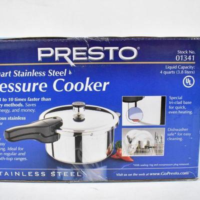 Presto Pressure Cooker, 4 Quart Stainless Steel - New