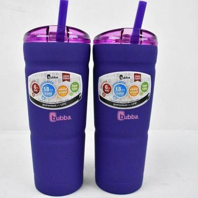 2 Purple Water Bottles with Lids & Straws: 24 oz by Bubba - New