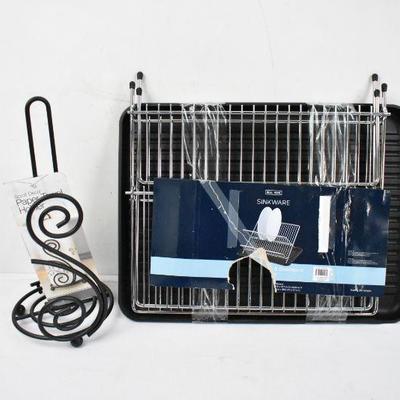 2 Piece Kitchen Lot: Paper Towel Holder & Dish Rack with Drainboard - New