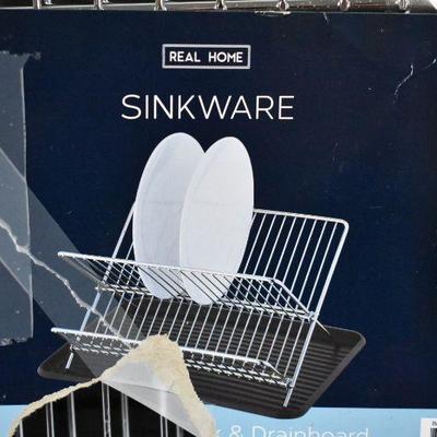 2 Piece Kitchen Lot: Paper Towel Holder & Dish Rack with Drainboard - New