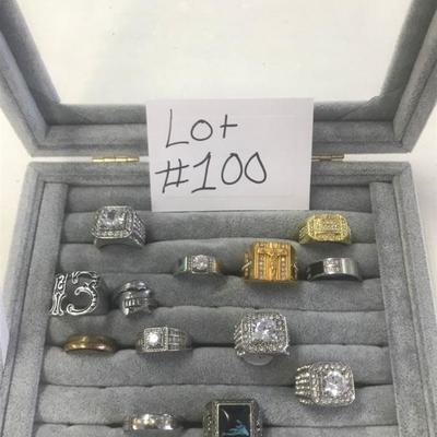 Lot # 100 Gray Jewelry Box with Men's Rings