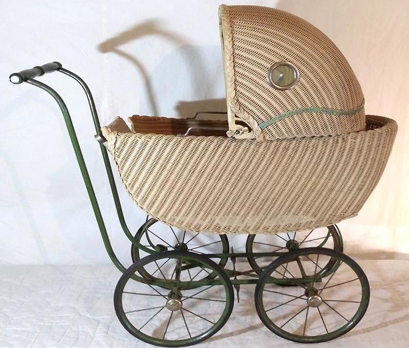 vintage wicker baby buggy