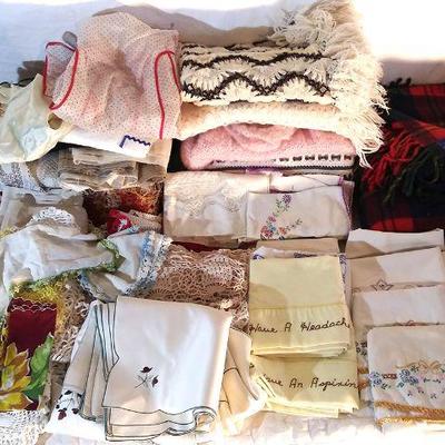35-Pendleton blanket, Linens, pillowcases, doilies, aprons, crocheted blankets