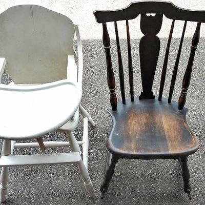194-Wooden low rocking chair, Wooden highchair, painted