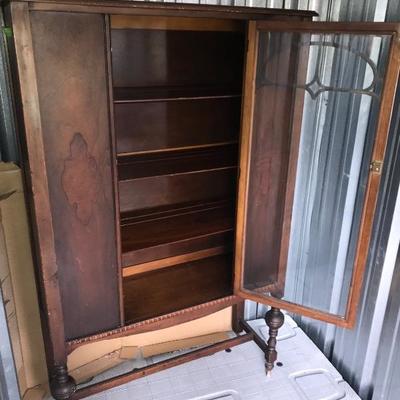 Vintage China Cabinet With Glass Front & Key