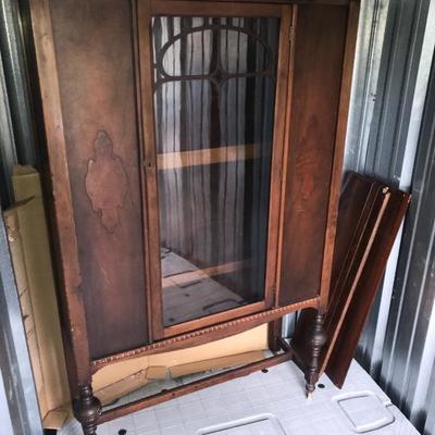 Vintage China Cabinet With Glass Front & Key