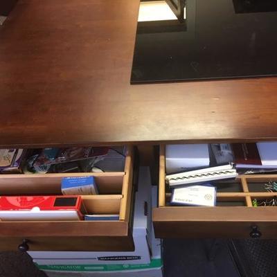 Lot 1108: Magnificent, Great Desk. 8 ft x 8 ft. Drawers, files, bookcases, computer workstation (computer, scanner, accessories not...