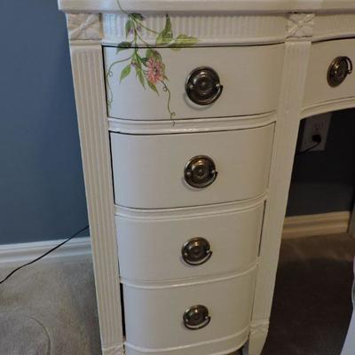 Appliqued Refinished Antique Dressing Table and Stool