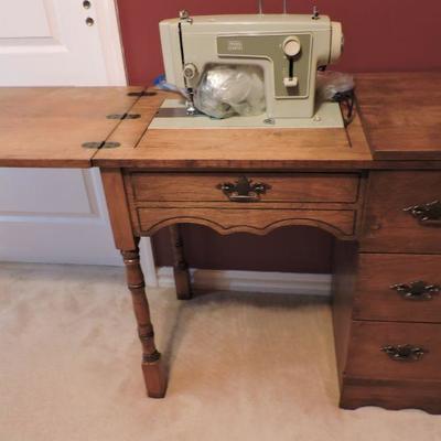 Vintage Sewing Table with Sewing Machine and Notions