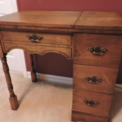 Vintage Sewing Table with Sewing Machine and Notions