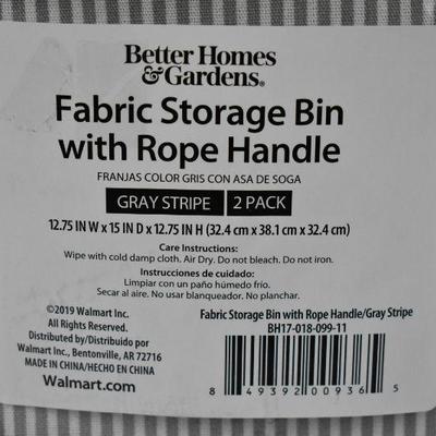 BH&G Fabric Storage Bins with Rope Handles, Gray Stripe 2 Pack - New