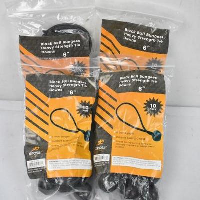 4 Packages Black Ball Bungees Heavy Strength Tie Downs, 10 Each (40 Total) - New