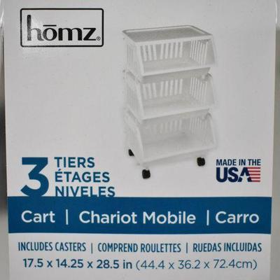 Homz 3 Tiers Rolling Cart with Casters, White - New