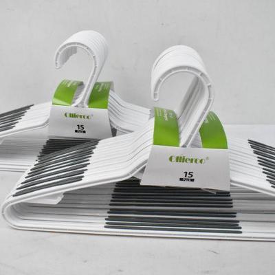 Ollieroo Non-Slip Plastic Hangers, White, 2 Sets of 15 (30 Total) - New