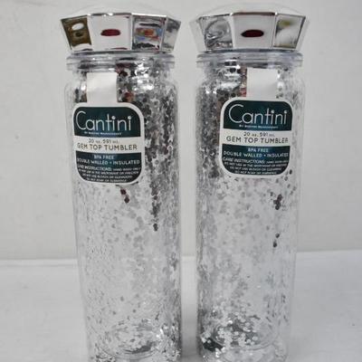 Cantini Silver Glitter Gem Top Tumblers, Quantity 2, 20 oz, Double Walled - New