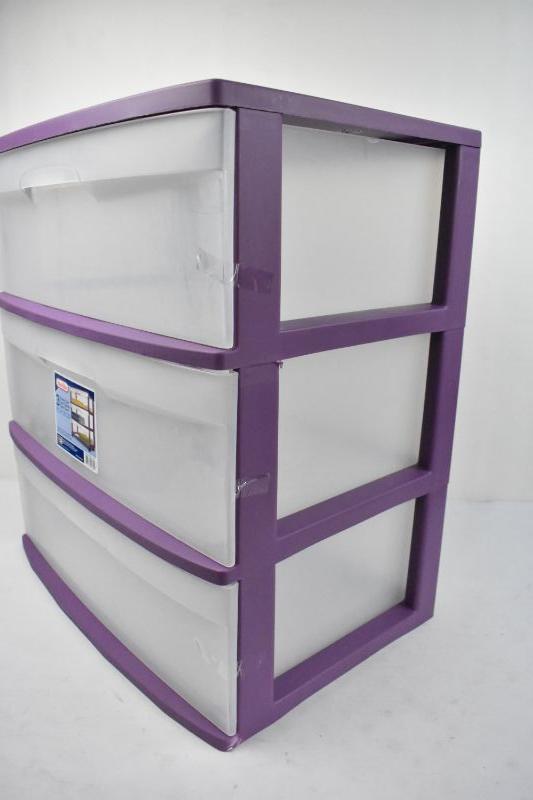 Sterilite 3 Drawer Cart with Casters, Purple & Clear - New | EstateSales.org