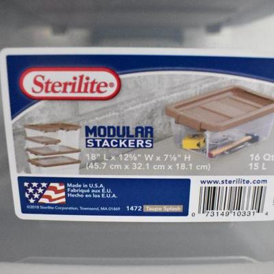 6x Sterilite Modular Stackers 16 Qts/4 Gal, Clear with Brown Lids - New