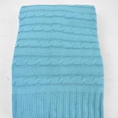 Soft Cotton Cable Knitted Throw Blanket, Turquoise, ~53
