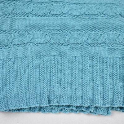 Soft Cotton Cable Knitted Throw Blanket, Turquoise, ~53