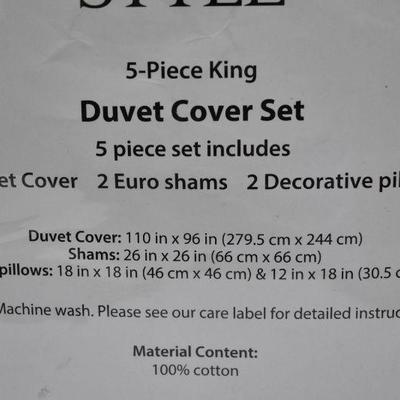 5 Pc King Duvet Cover Set: Duvet Cover, Euro Shams & Pillows, Brown & Tan - New