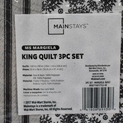 Mainstays King Quilt 3 Piece Set: Cream, Tan, Black, and Accent Red - New