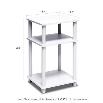 Just 3-Tier No Tools Tube End Table, White w/White Tube, Set of 2, Furinno - New