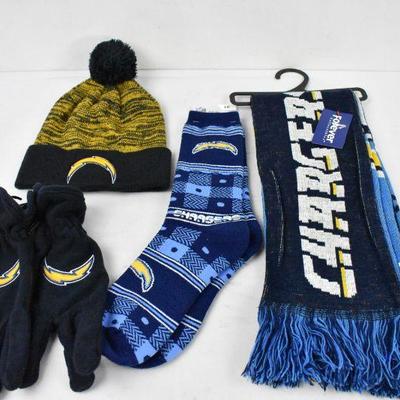 San Diego Chargers Winter Set, Scarf, Socks, Hat, and Gloves - New
