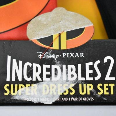 Disney Incredibles Dress Up Set, Shirt, Mask, & Gloves Sz 4-6 - New, Dmgd Pckg