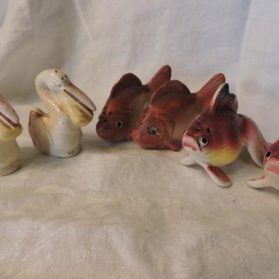 Collection of Vintage Porcelain Salt and Pepper Shakers-Fish and Pelican