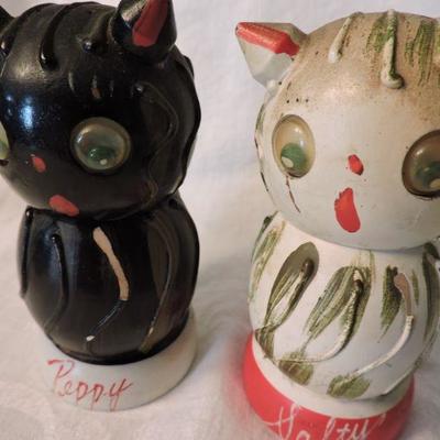 Vintage Napco MCM Retro Salty and Peppy Wooden Cat Salt & Pepper Shakers-Japan