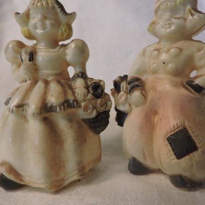 Vintage Molded Plastic Figurine Salt and Pepper Shakers. 