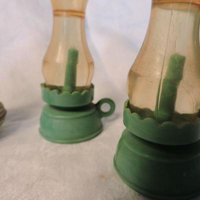 Two Sets of miniature lantern salt and pepper shakers.