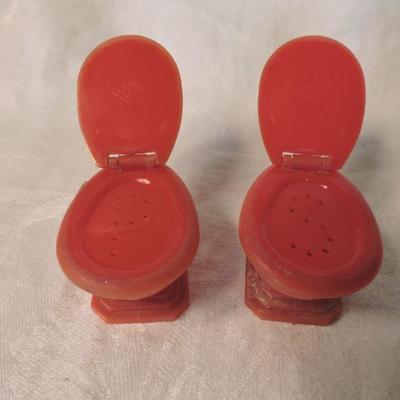 Vintage Molded Plastic Toilet Salt and Pepper Shakers. 