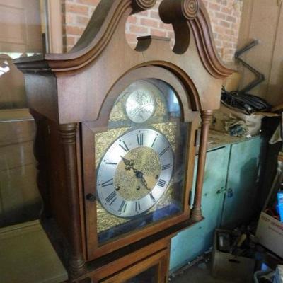 Vintage Wood Case Grandfather Clock 