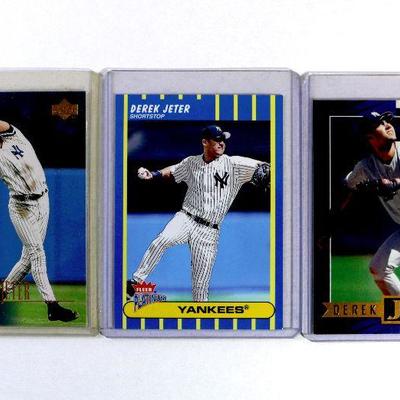 DEREK JETER baseball Cards Set of 3 Fleer Upper Deck Pinnacle - Excellent / Mint