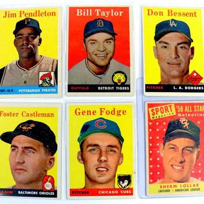 1958 TOPPS BASEBALL CARDS SET - 6 CARDS - ALL HIGH GRADE - Excellent Condition