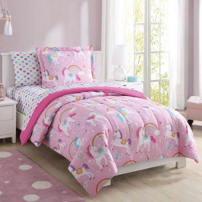 Kids 5 Piece Coordinated Bedding Set, Twin Size, Rainbow Unicorn, Pink - New