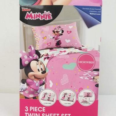 3 Piece Twin Sheet Set, Minnie Mouse - New