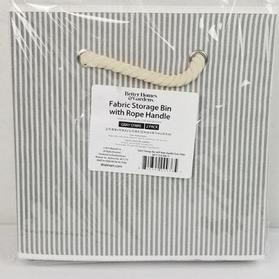 BH&G Fabric Storage Bins with Rope Handles, Gray Stripe, 2 Pack - New