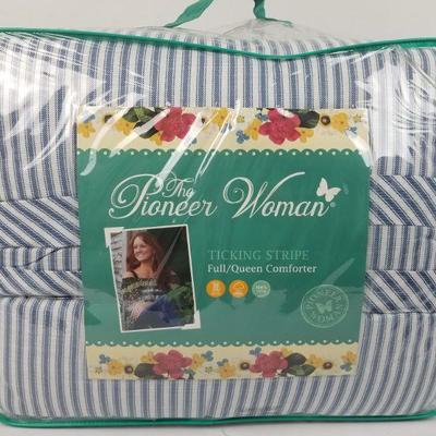 The Pioneer Woman Full/Queen Comforter, Ticking Stripe White/Blue - New