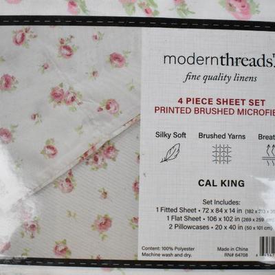 Modern Threads 4 Piece Sheet Set, California King, Sweet Rose Ivory - New