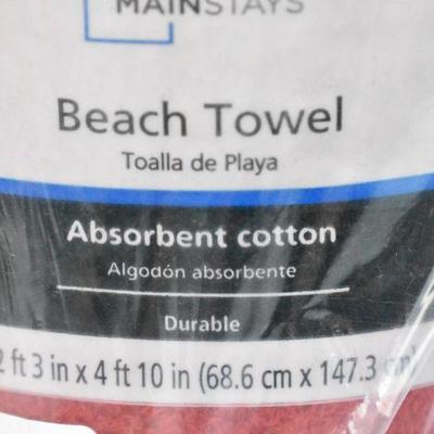 Quantity 2 Mainstays Beach Towels, Red, Lightweight - New