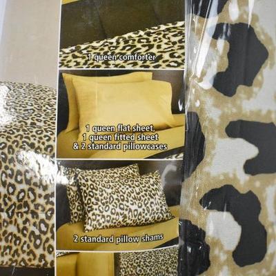 Mainstays Queen Size Complete Bedding Set, 8 Pieces, Cheetah Print - New