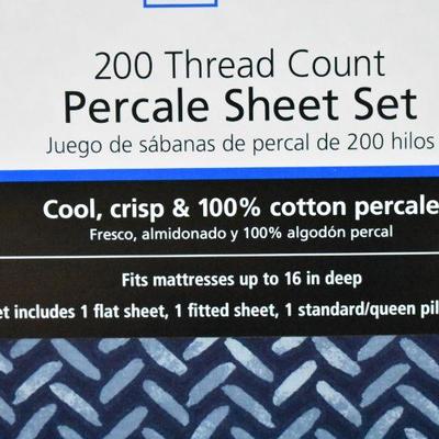 Twin Sheet Set, Mainstays 200 Thread Count Blue Herringbone - New