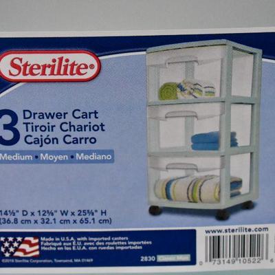 Sterilite 3 Drawer Cart with Casters, Medium & Mint - New
